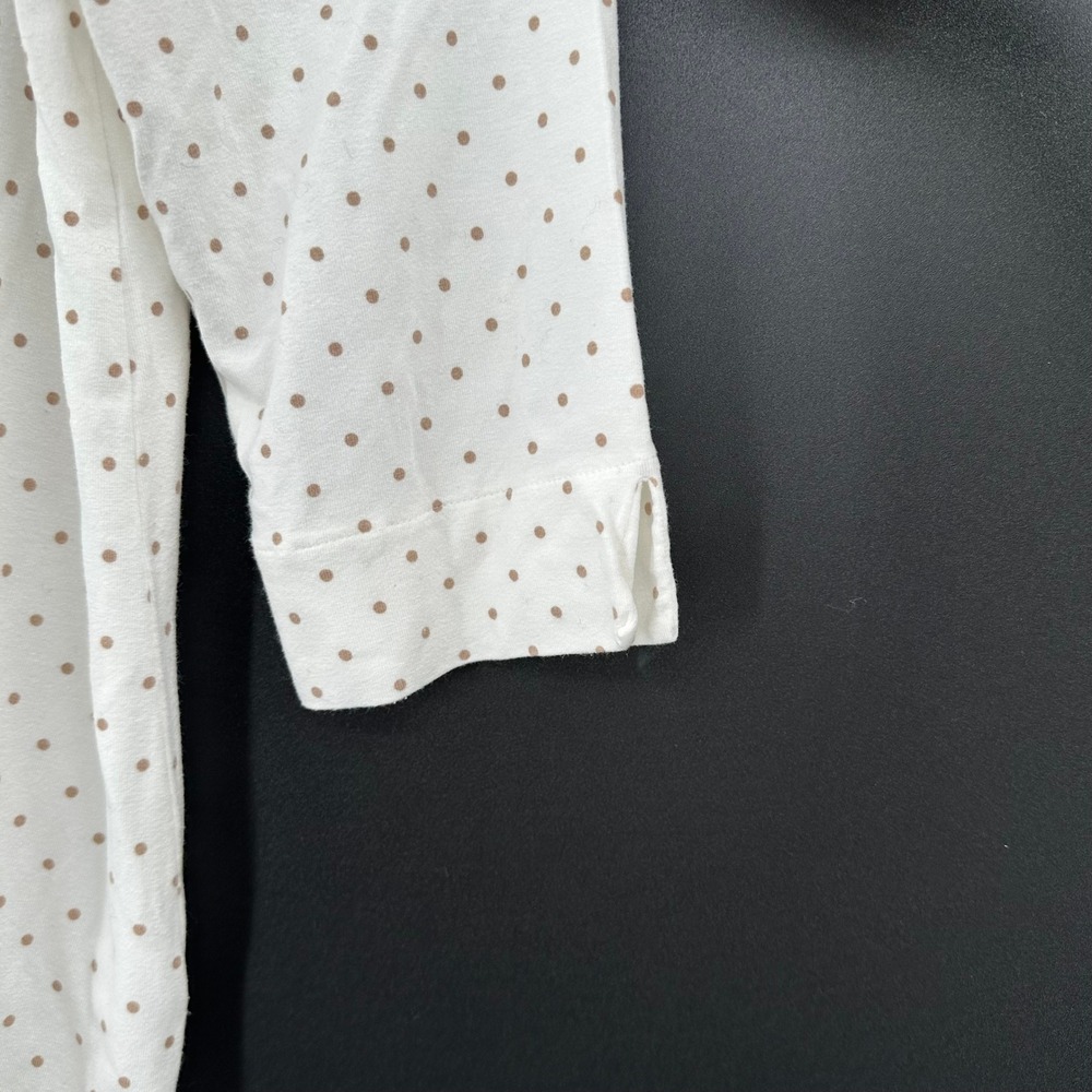 J. Jill Wearever White Tan Polka Dot 3/4 Sleeve Top Shirt Womens Medium - Picture 4 of 9